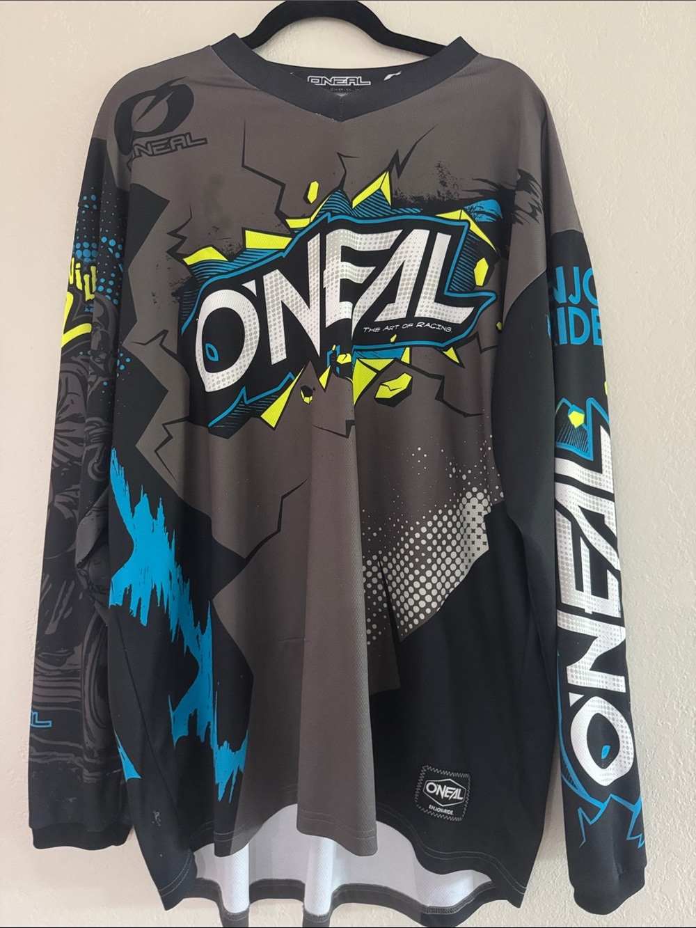 O'Neal Men's Long Sleeve Graphic Tees Shirt - Gray with Blue & Yellow